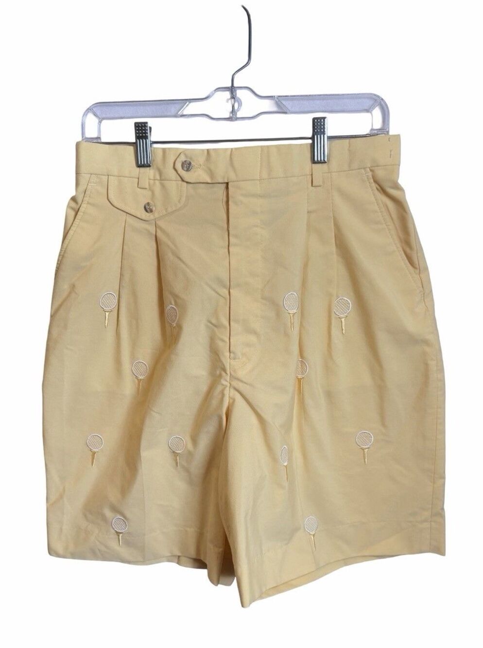 DIVOTS Vintage Shorts Women’s Embroidered Tennis Racket Yellow Waist 30" HiRise
